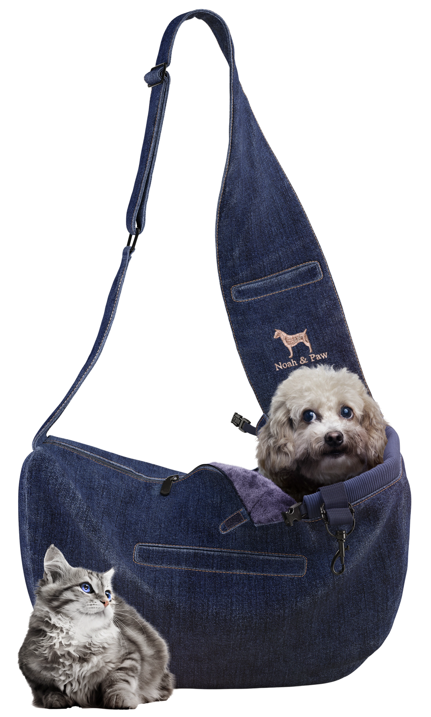 Noah & Paw - Premium Denim Haustier-Tragetasche mit 3-facher Sicherheit