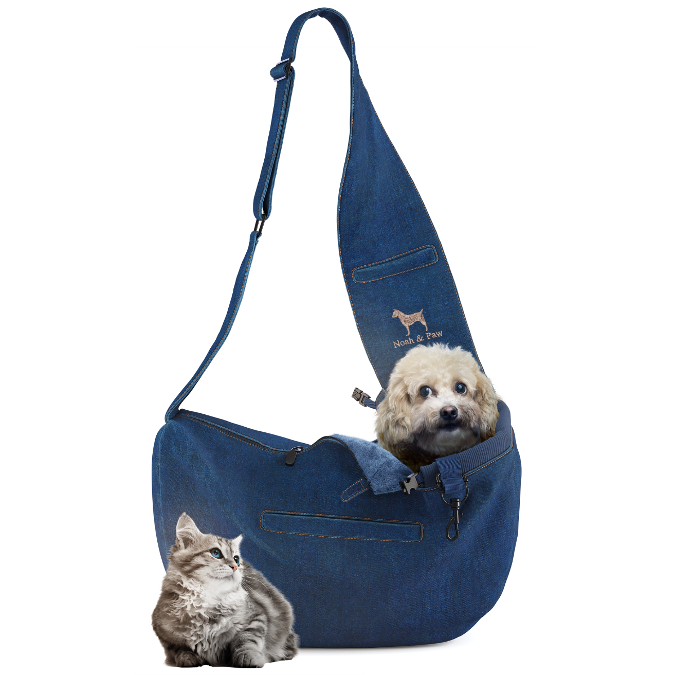 Noah & Paw - Premium Denim Haustier-Tragetasche mit 3-facher Sicherheit