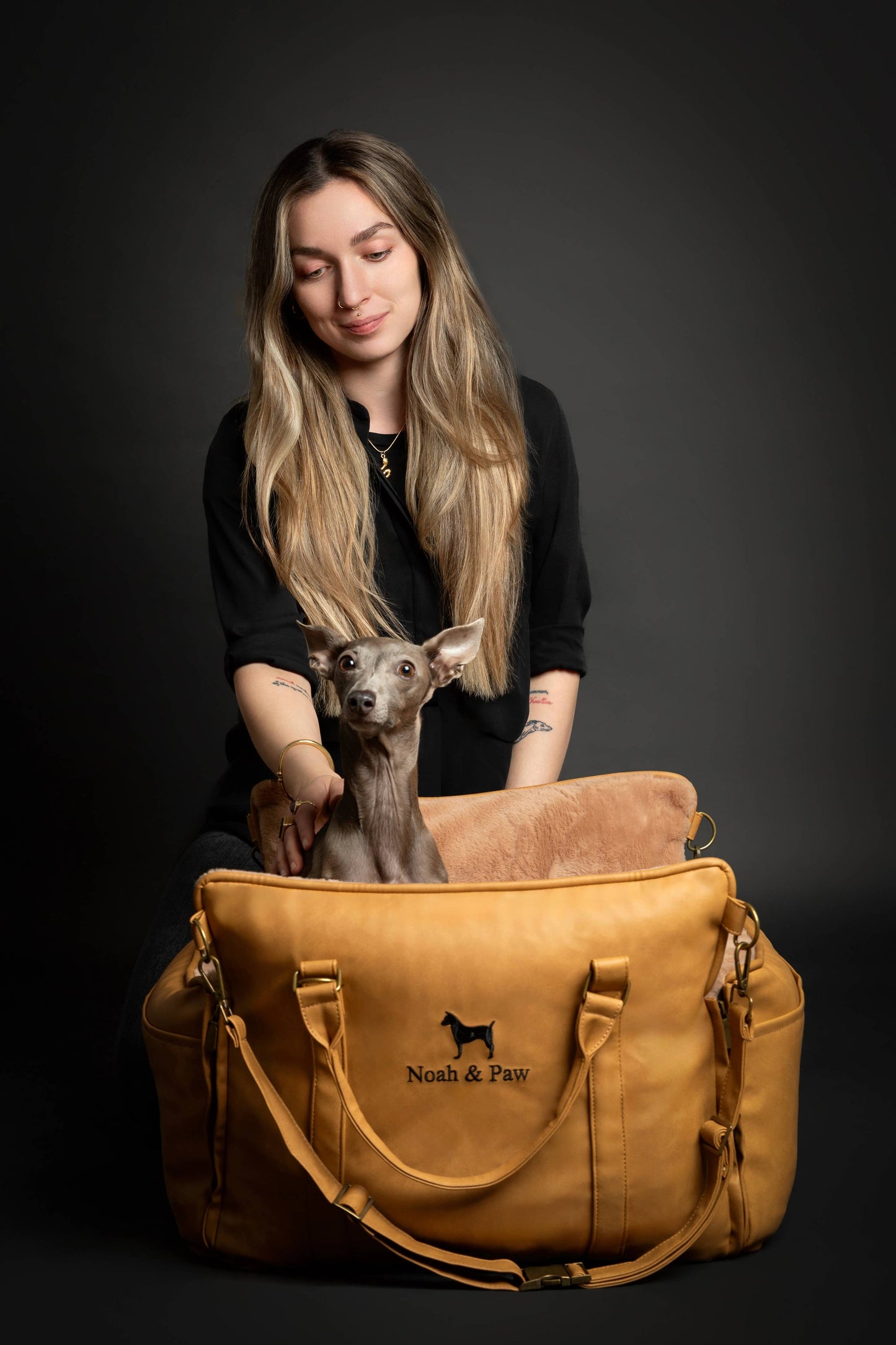 Noah & Paw - Hundesitzträger Orthopädischer Zerkleinerter Schaum, Kamel, Veganes Leder