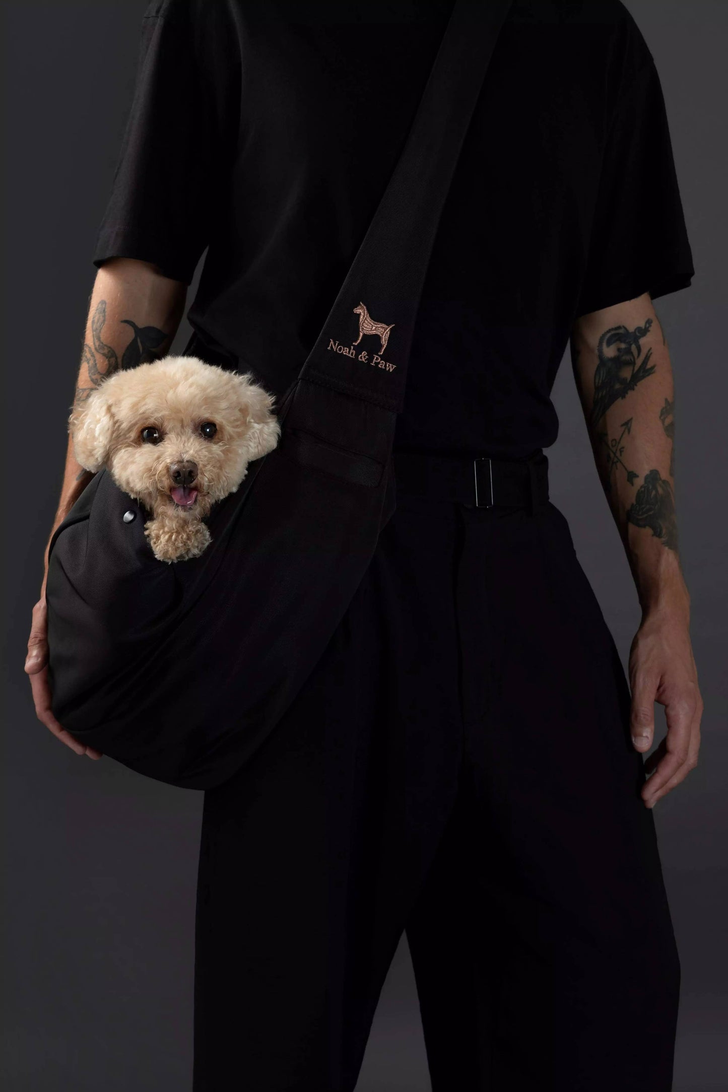 Noah & Paw - Premium-Twill-Haustiertragetasche, Schnappverschluss, Schwarz