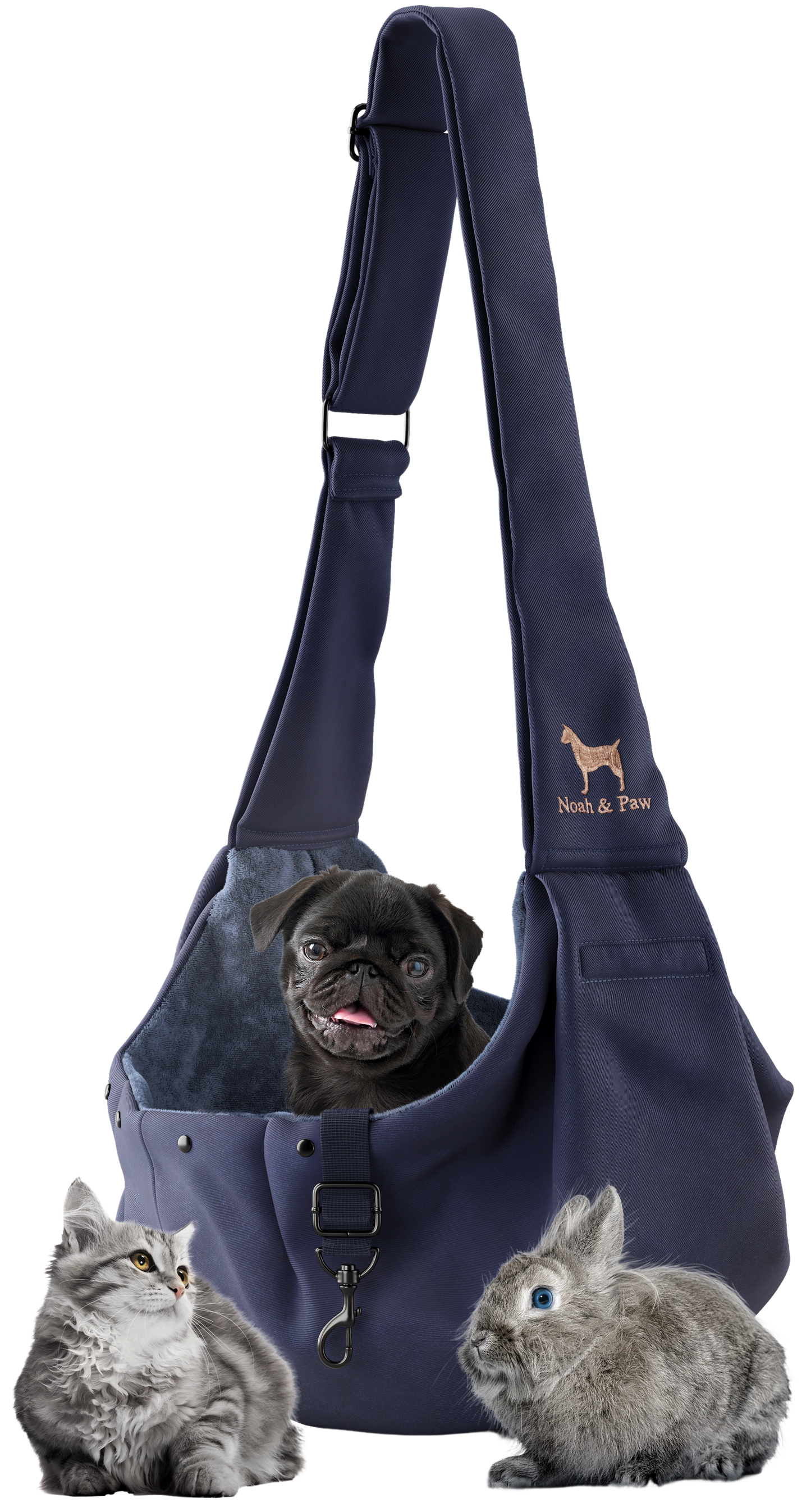 Noah & Paw - Premium-Twill-Haustiertragetasche, Schnappverschluss, Schwarz