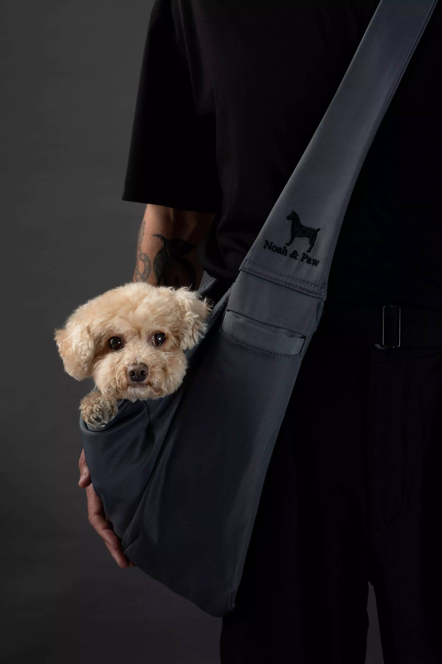 Noah & Paw - Premium-Twill-Haustiertragetasche, Schnappverschluss, Schwarz