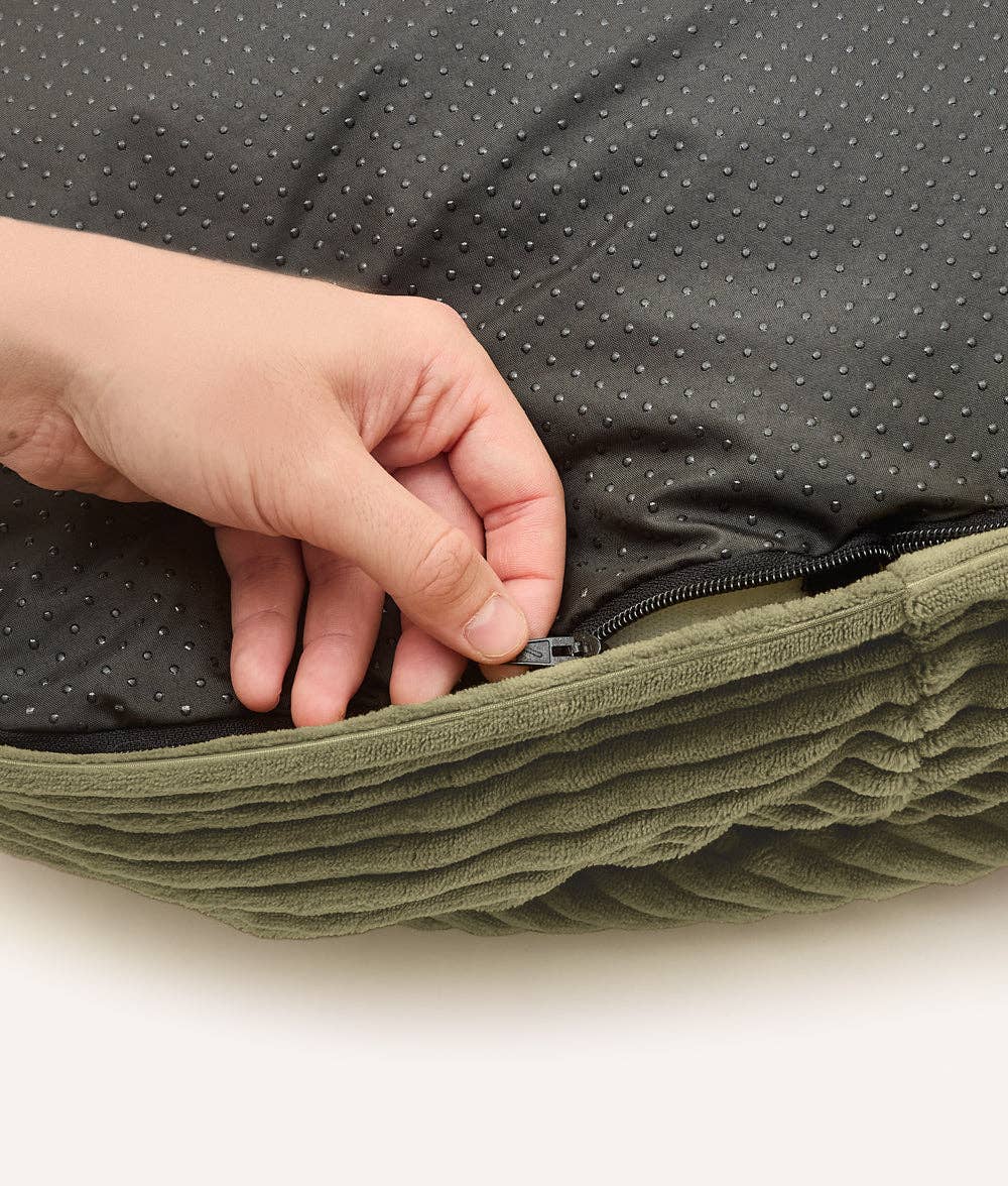 Cafide - Hundebett mit Kapuze aus grünem Cord, Maso