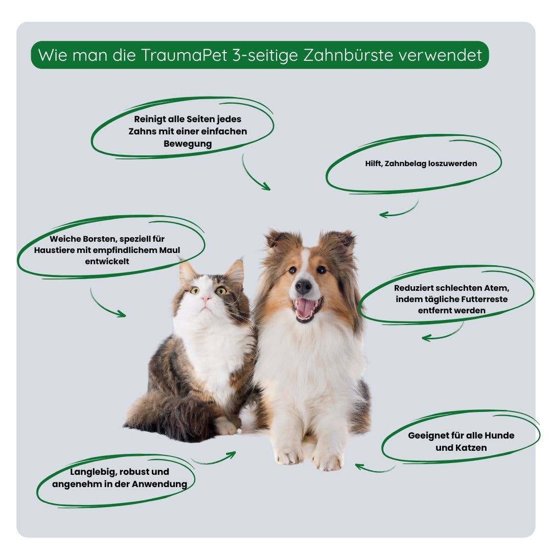 TraumaPet Deutschland - 3-seitige Zahnbürste für Hund und Katze