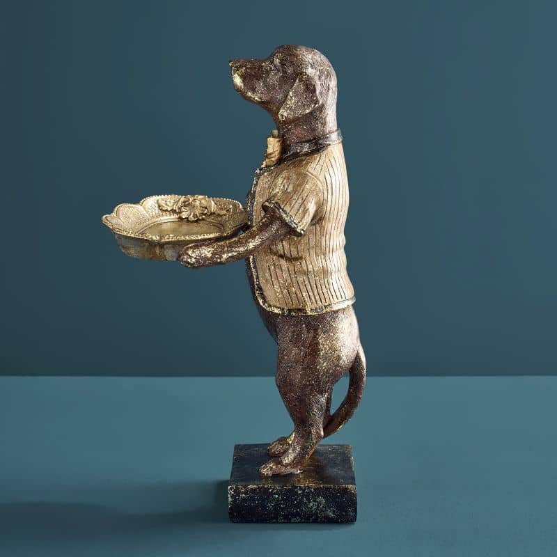 Werns - Kartenhalter Hund, Braun/Gold Polyresin, 14 x 15 x 28 cm