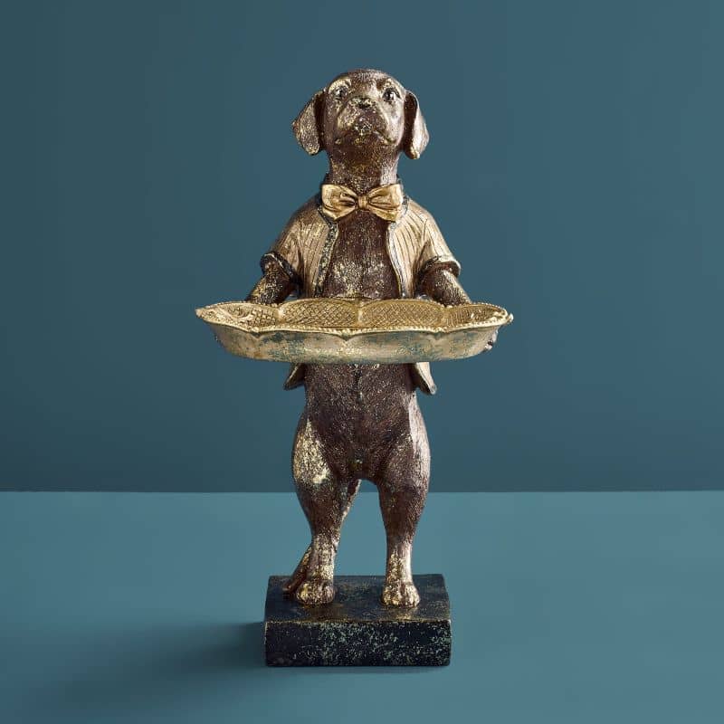 Werns - Kartenhalter Hund, Braun/Gold Polyresin, 14 x 15 x 28 cm