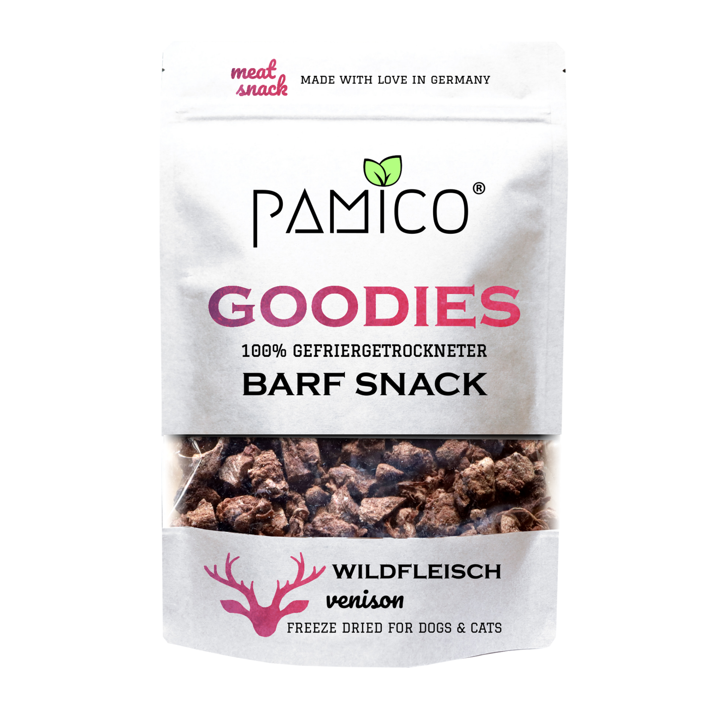 Pamico - Gefriergetrocknetes Wildfleisch Goodies für Hunde & Katzen – Natürlicher Snack reich an Eisen & Vitamin B