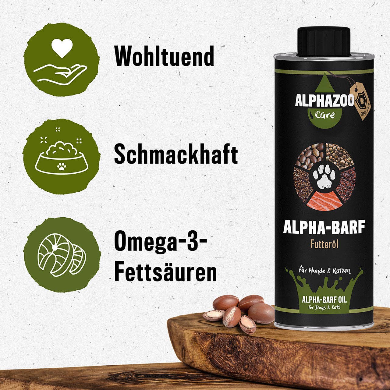 Alphazoo - Alpha-Barf Futteröl, Premium Omega Barföl für Hunde & Katzen