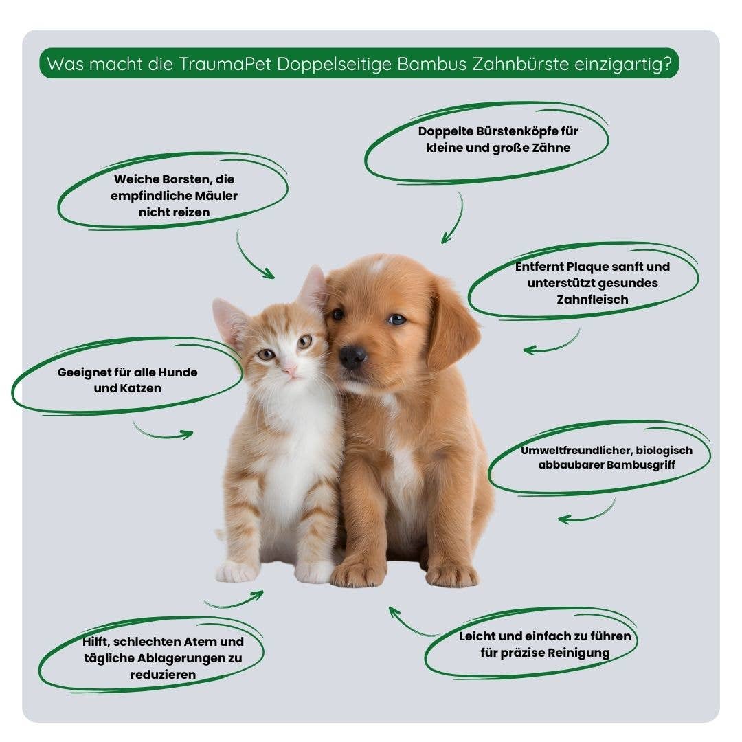 TraumaPet - Doppelseitige Bambuszahnbürste für Hund und Katze