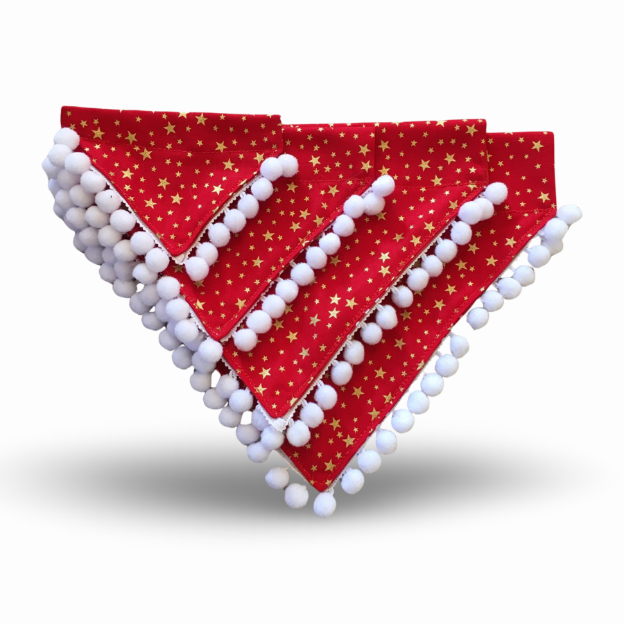 Puppies & Pom Poms - Hundehalstuch mit Weihnachtssternen und Schneebällen mit Pompon