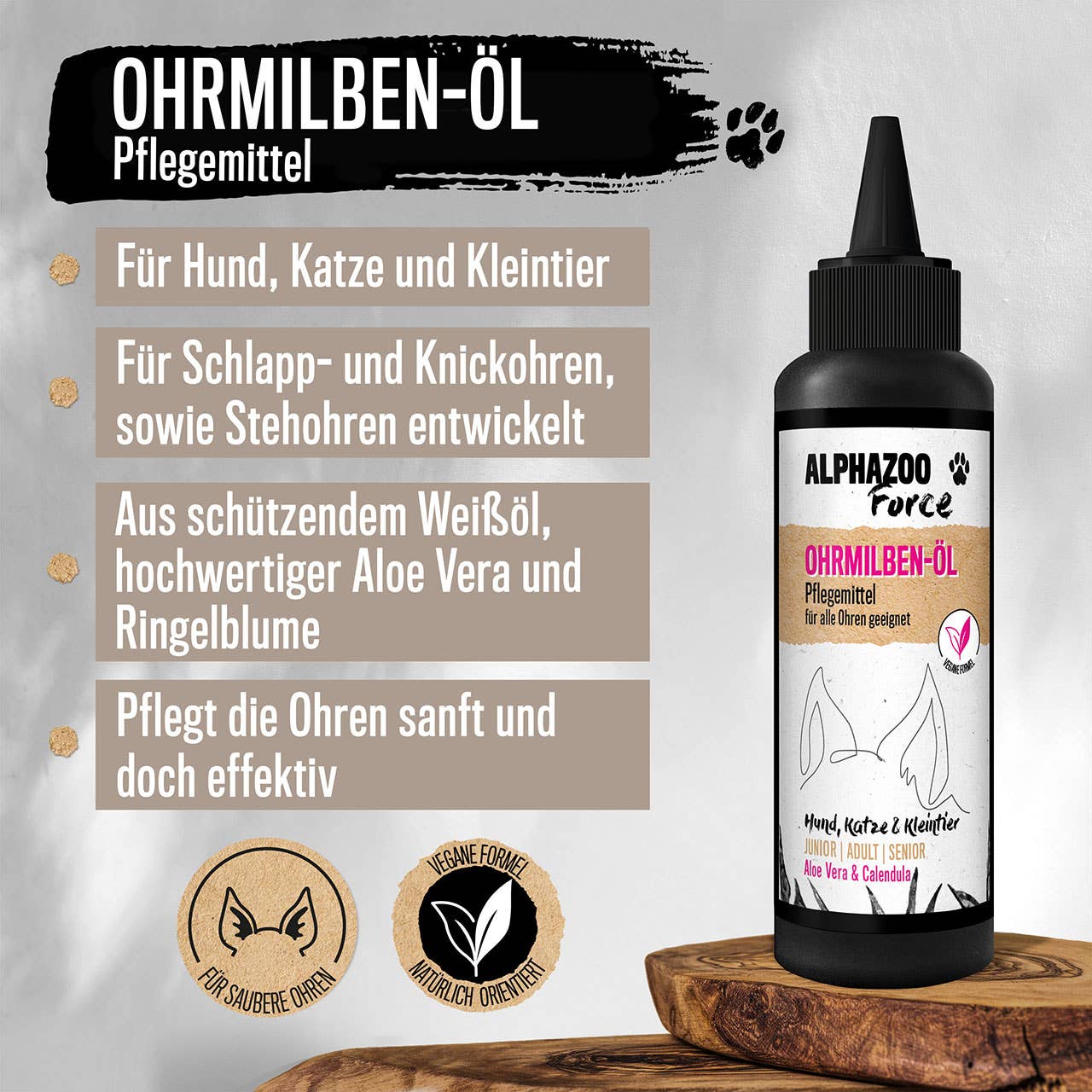 Alphazoo - Ohrmilbenöl SanftPlus, Gegen Ohrmilben für Hunde & Katzen