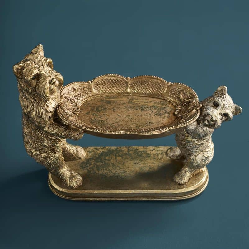 Werns - Kartenhalter Hunde, Gold Polyresin, 22 x 8,5x17cm