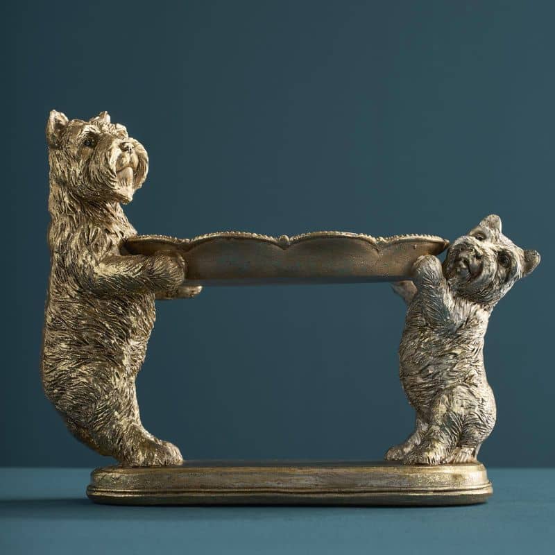 Werns - Kartenhalter Hunde, Gold Polyresin, 22 x 8,5x17cm