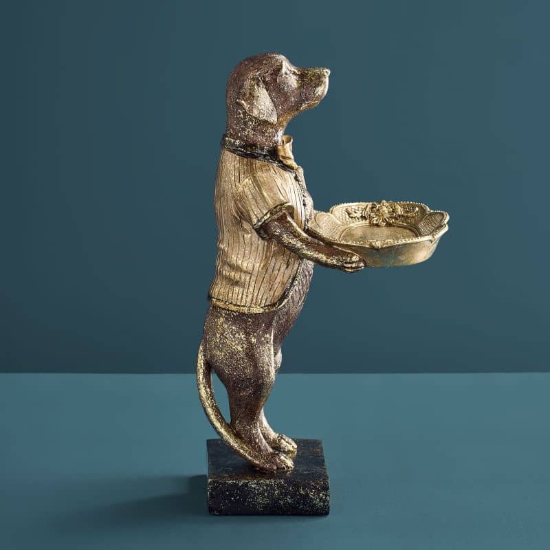 Werns - Kartenhalter Hund, Braun/Gold Polyresin, 14 x 15 x 28 cm