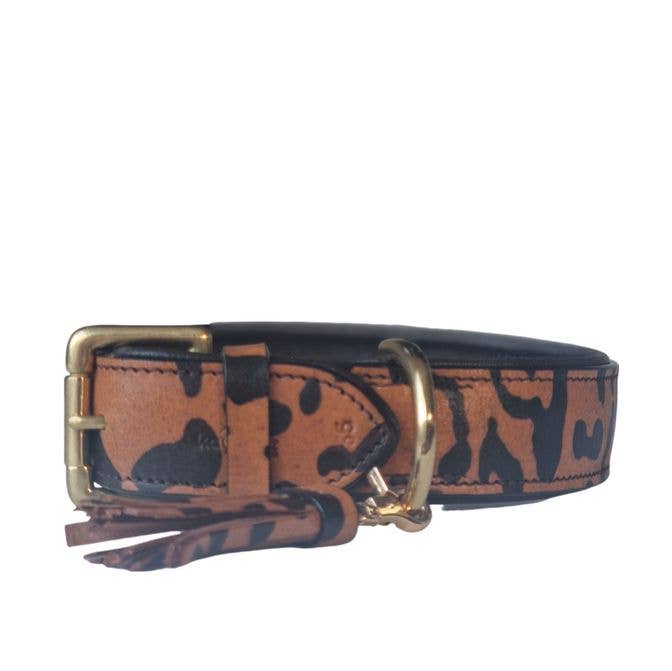 Kay-Line - Leder Halsband AFRICAN CHEETAH. mit Leder PomPom  