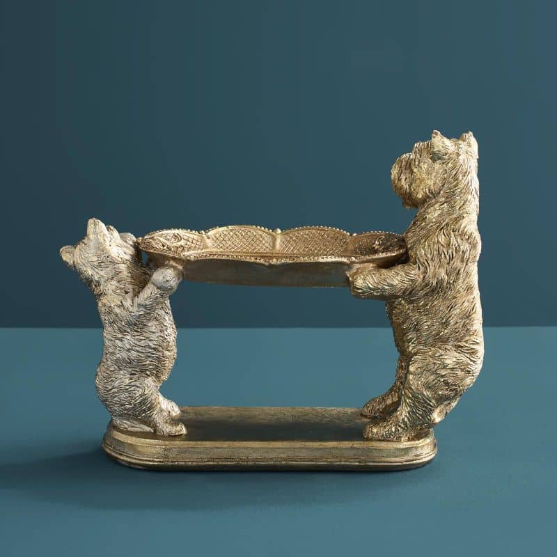 Werns - Kartenhalter Hunde, Gold Polyresin, 22 x 8,5x17cm