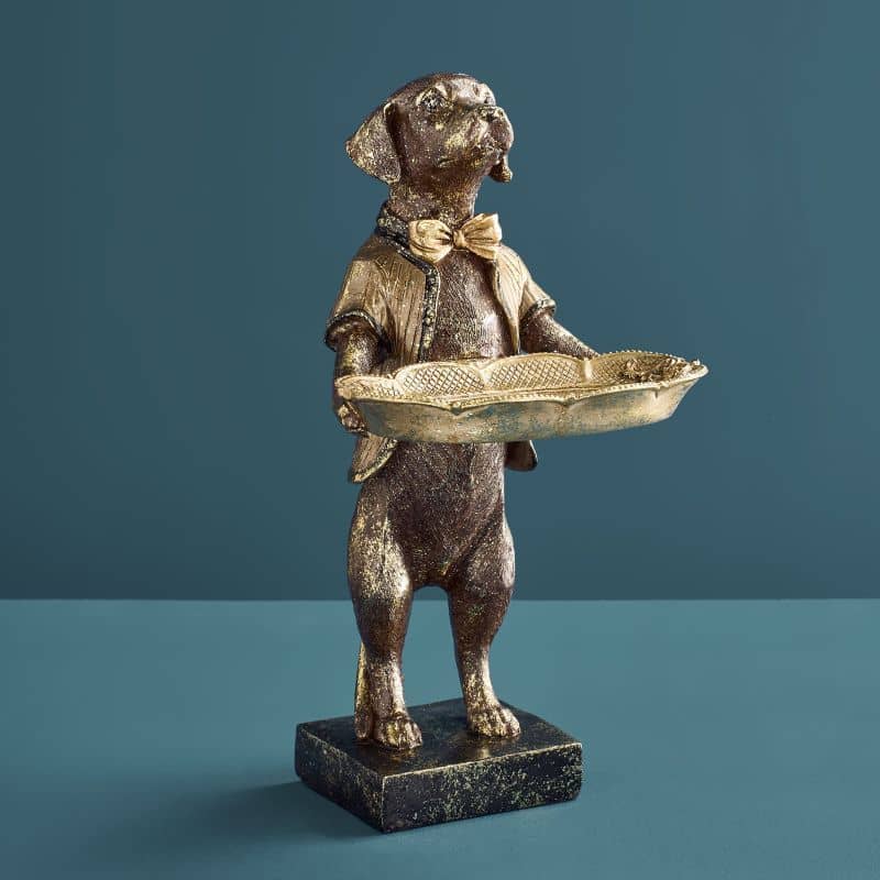 Werns - Kartenhalter Hund, Braun/Gold Polyresin, 14 x 15 x 28 cm