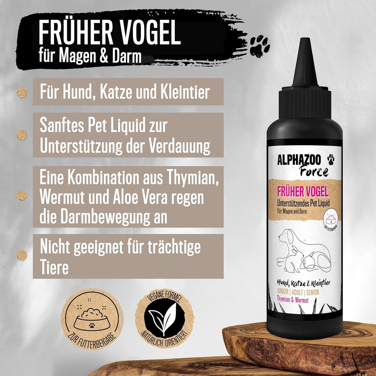 Alphazoo - Früher Vogel Pet Liquid für Hunde & Katzen - 100ml