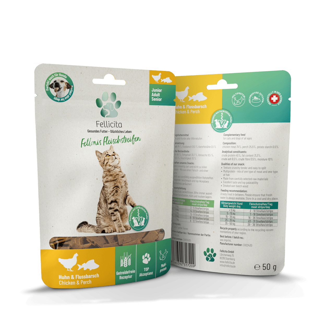 Fellicita - Katze Fellonis Fleischstreifen Huhn & Barsch 50g