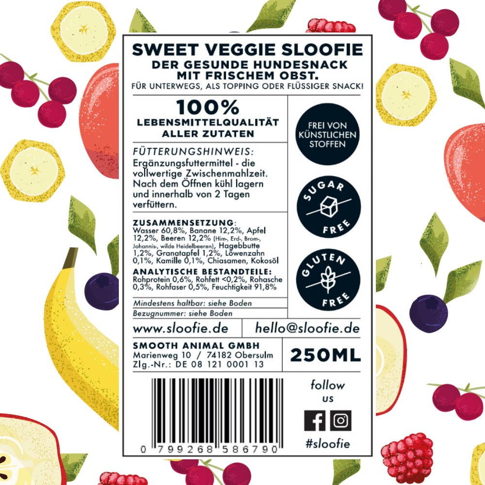 Sloofie - Sweet Veggie - Obst, Hundesmoothie, Topping, flüssiger Snack