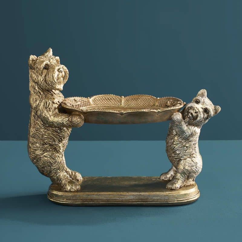 Werns - Kartenhalter Hunde, Gold Polyresin, 22 x 8,5x17cm
