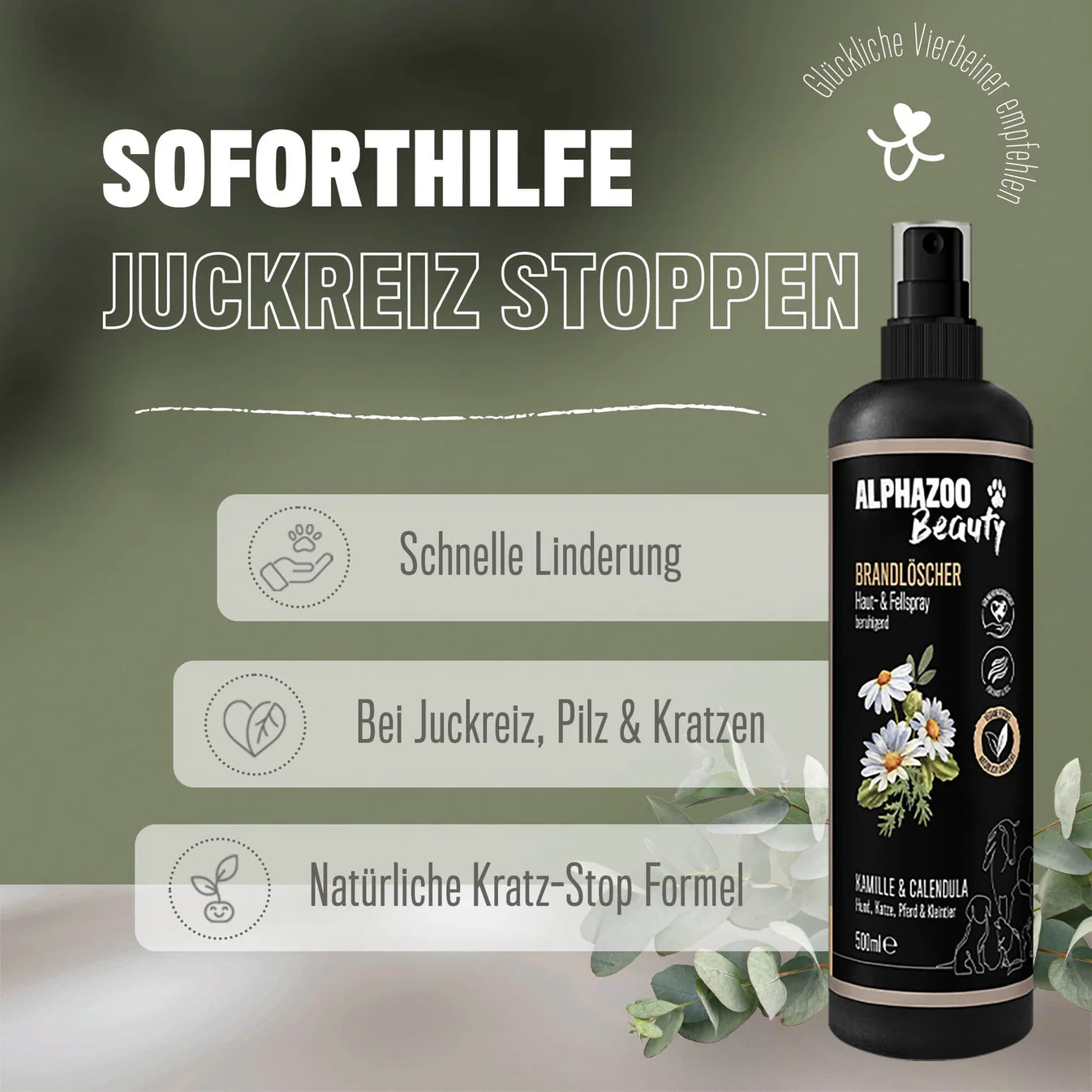 Alphazoo - Brandlöscher, beruhigendes Haut- & Fellspray für Hunde und Katzen - 200ml