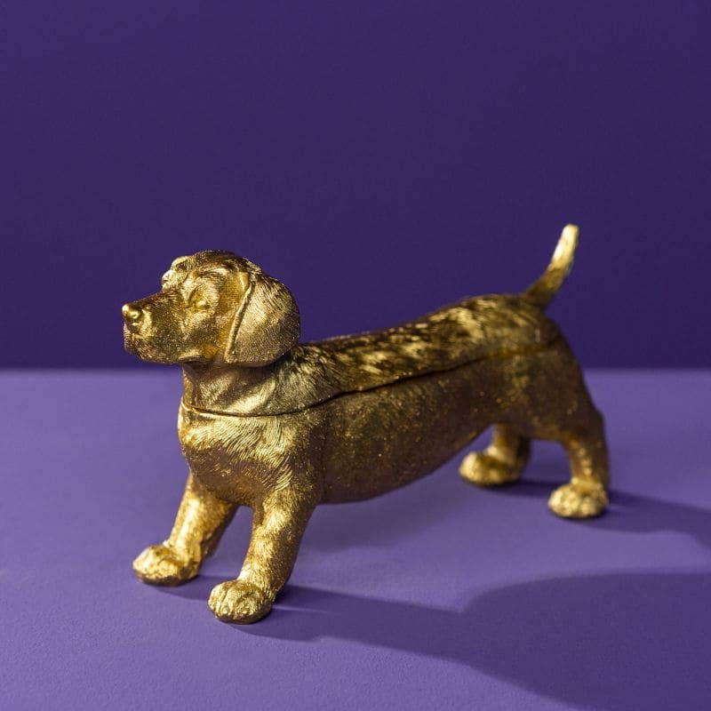 Werns - Dackeldose, Gold Polyresin, 24,5 x 7,5x14,5