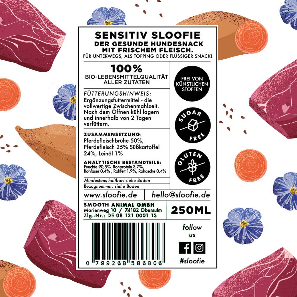 Sloofie - Sensitive - Pferd, Hundesmoothie, Topping, flüssiger Snack