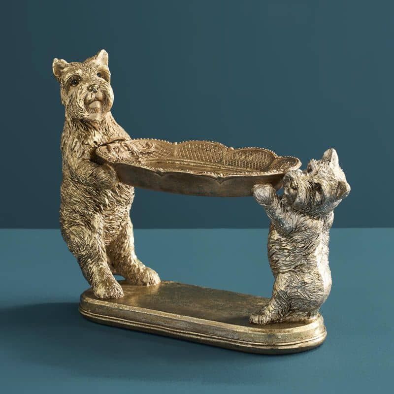 Werns - Kartenhalter Hunde, Gold Polyresin, 22 x 8,5x17cm