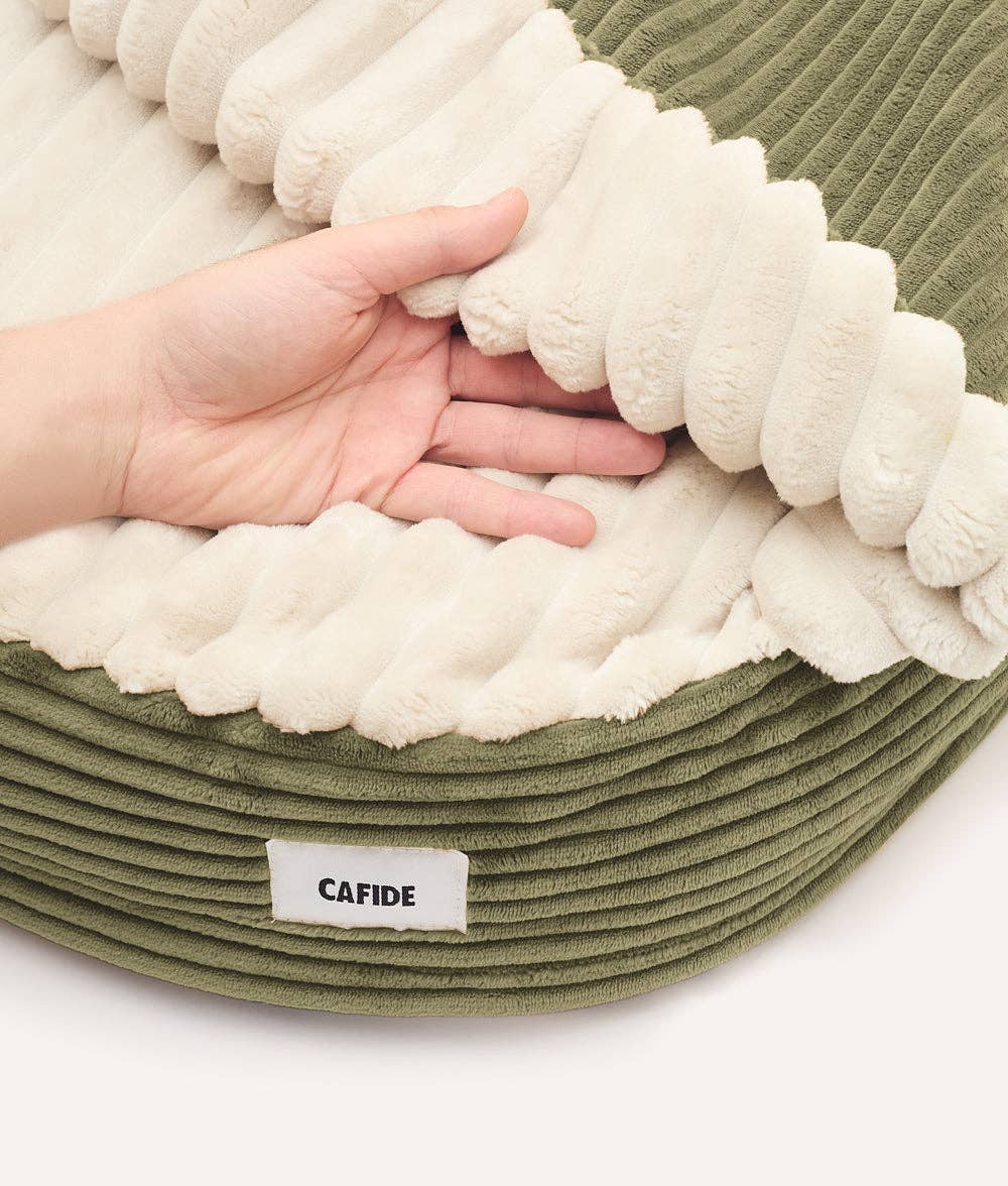 Cafide - Hundebett mit Kapuze aus grünem Cord, Maso
