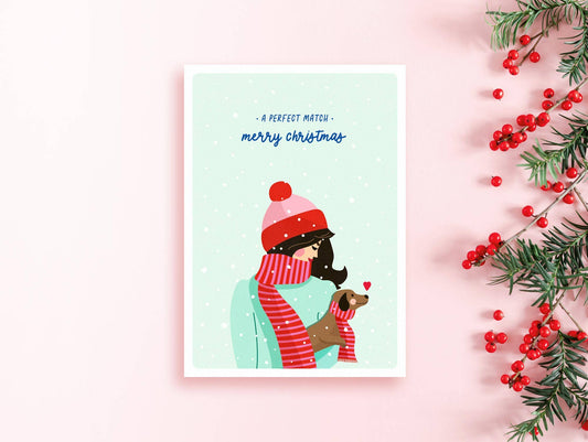 Tante Tia - Weihnachtskarte PERFECT MATCH – Hundeliebe