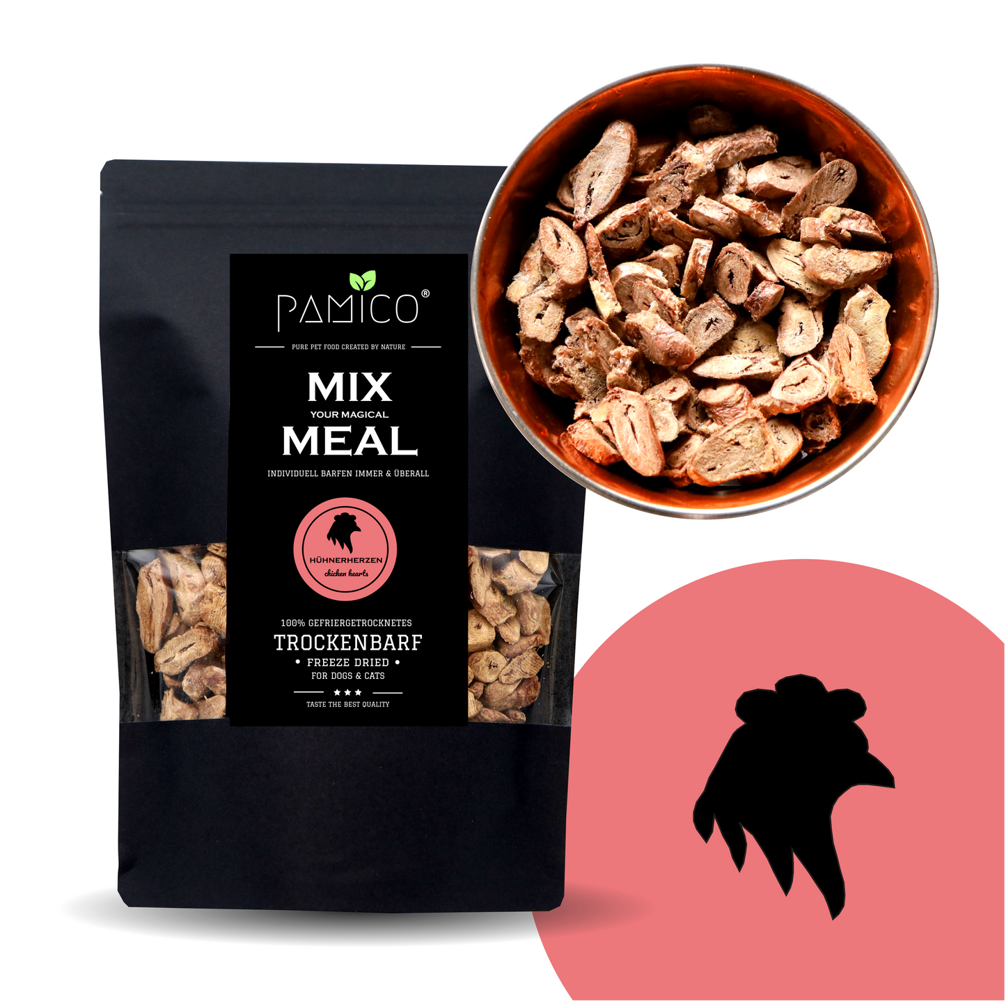 Pamico - Hühnerherzen gefriergetrocknet - MIX MEAL Trockenbarf