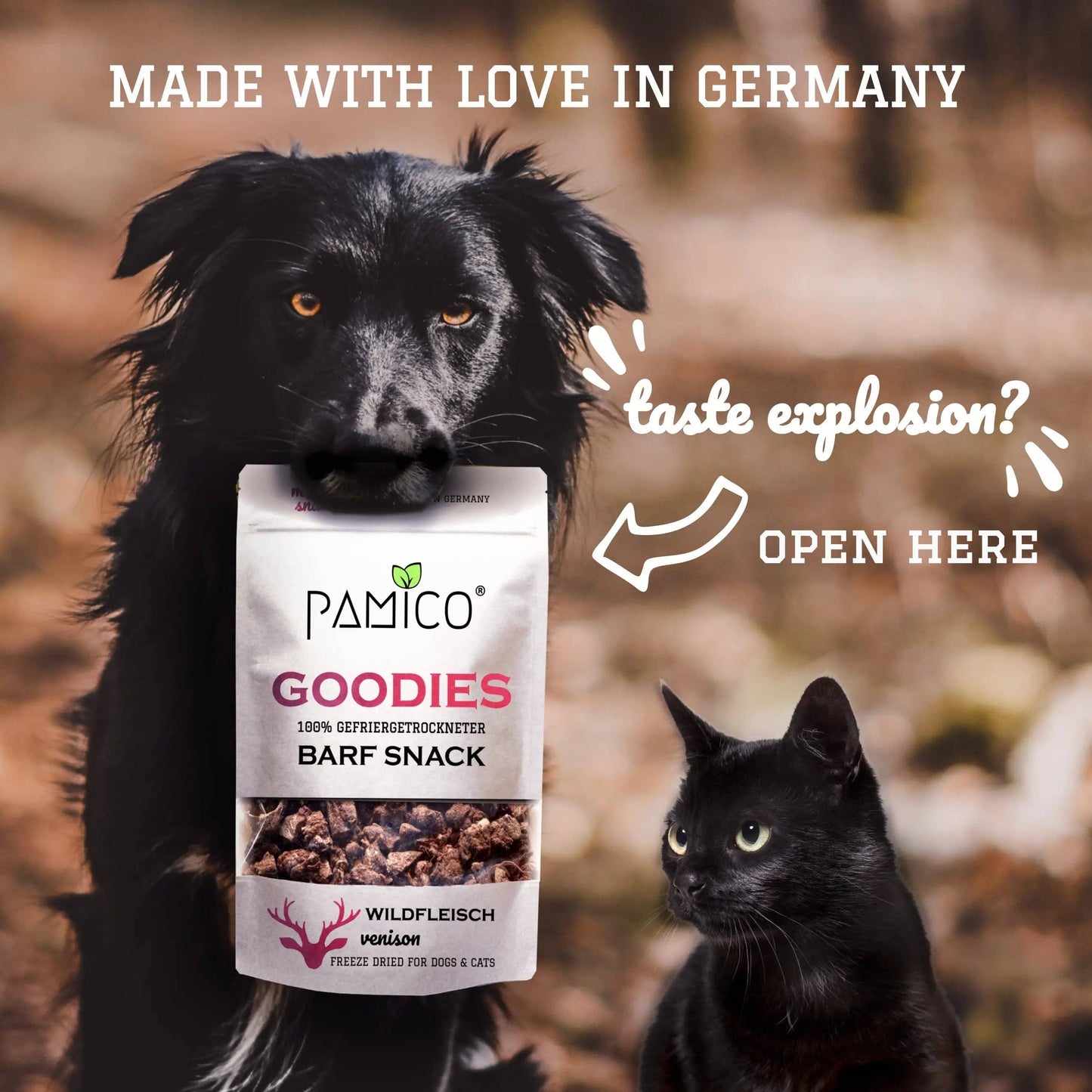 Pamico - Gefriergetrocknetes Wildfleisch Goodies für Hunde & Katzen – Natürlicher Snack reich an Eisen & Vitamin B