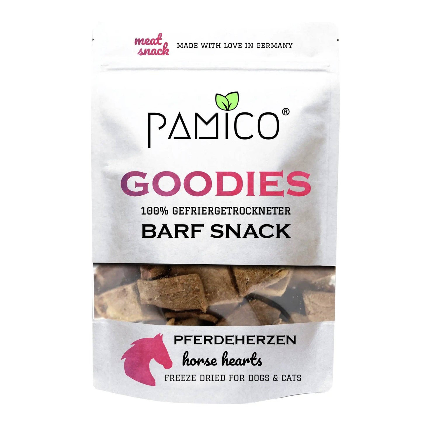 Pamico - Gefriergetrocknete Pferdeherzen Goodies für Hunde & Katzen – Monoprotein Snack reich an Eisen & hochwertigem Eiweiß