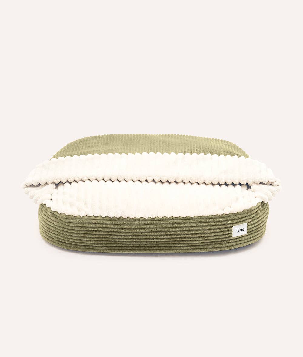 Cafide - Hundebett mit Kapuze aus grünem Cord, Maso