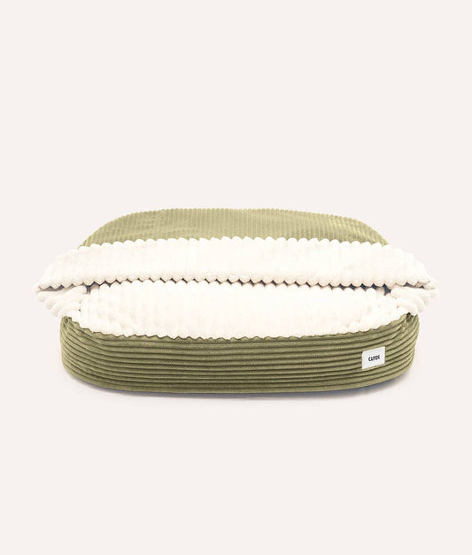 Cafide - Hundebett mit Kapuze aus grünem Cord, Maso
