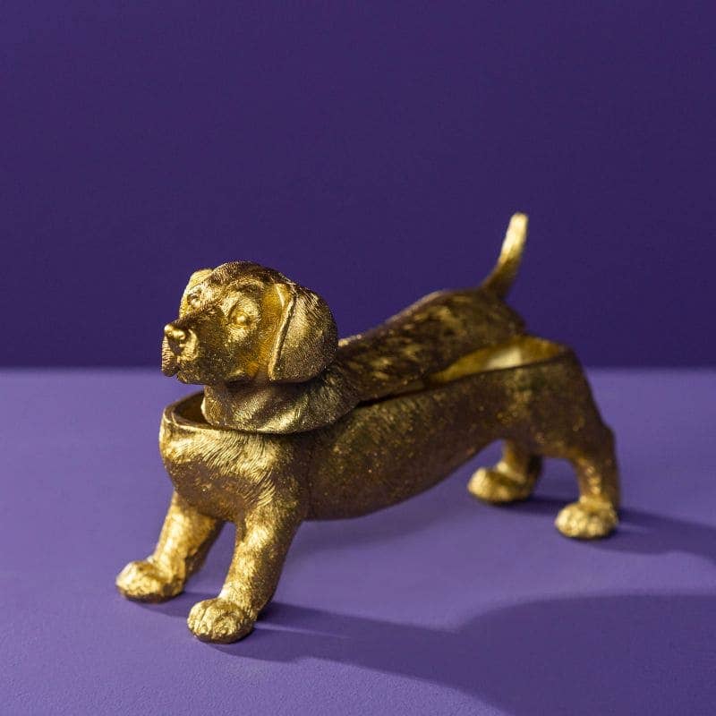 Werns - Dackeldose, Gold Polyresin, 24,5 x 7,5x14,5