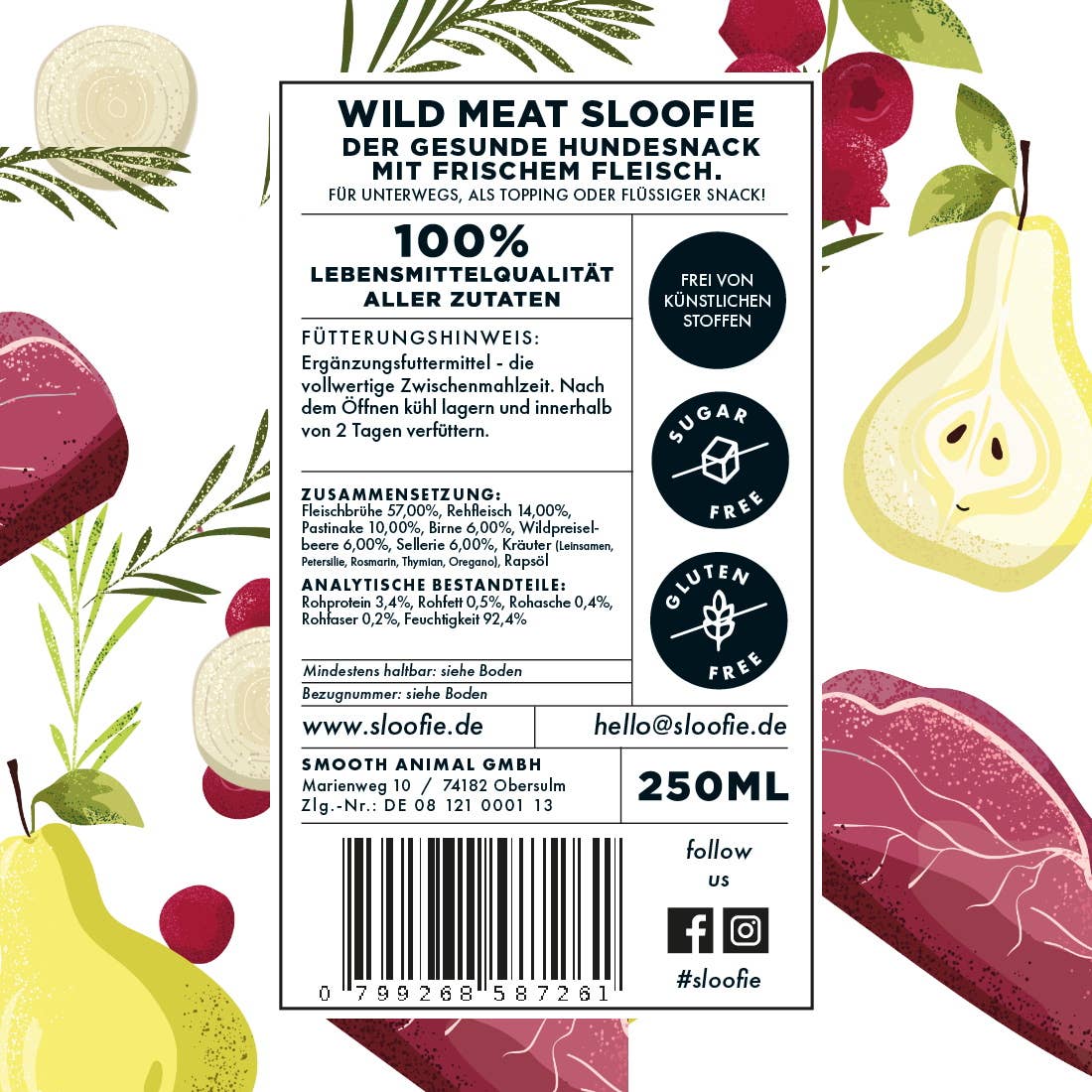 Sloofie - Wild Meat - Reh, Hundesmoothie, Topping, flüssiger Snack