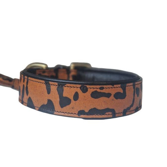 Kay-Line - Leder Halsband AFRICAN CHEETAH. mit Leder PomPom  