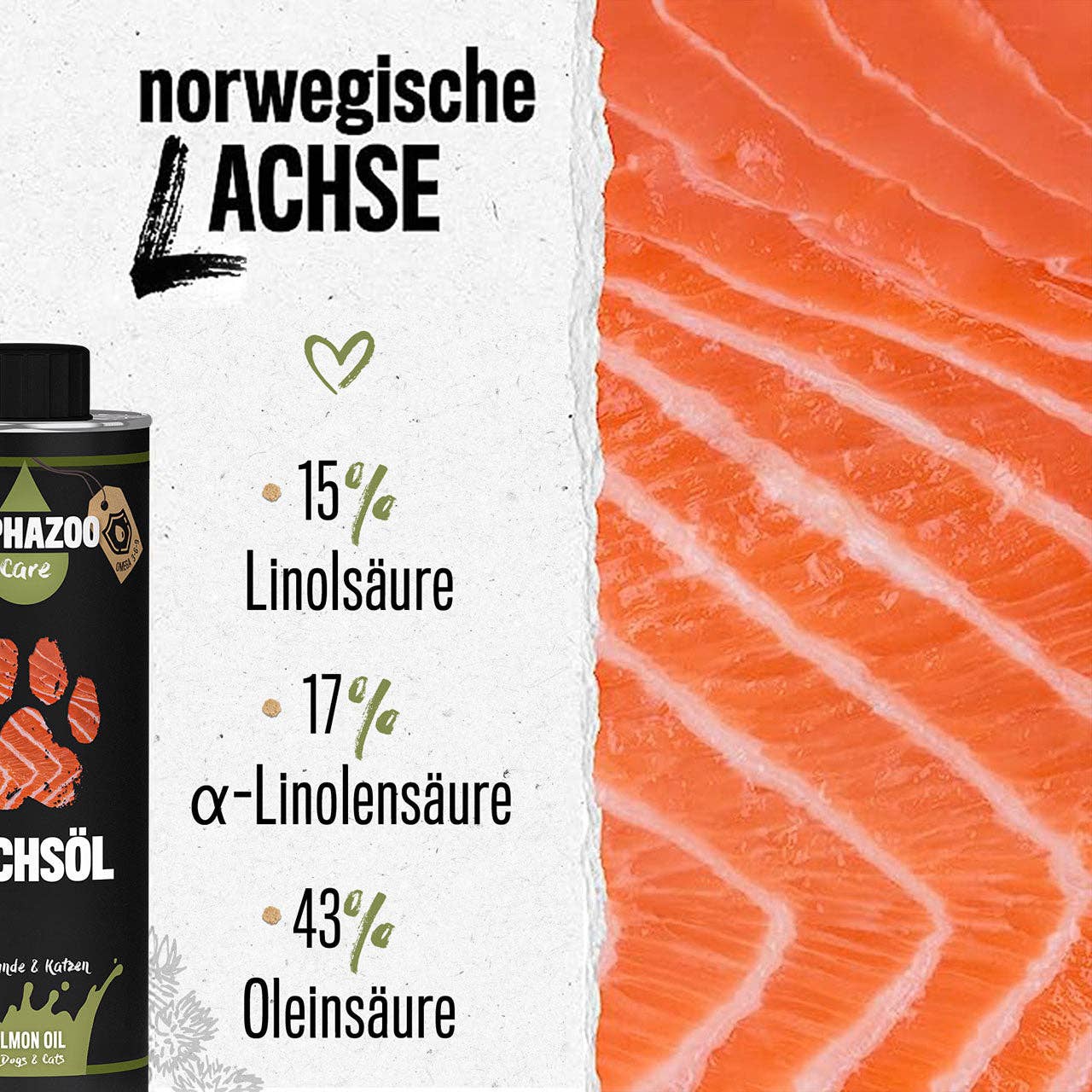 Alphazoo - Premium Lachsöl, Omega-3 Fischöl für Hunde & Katzen