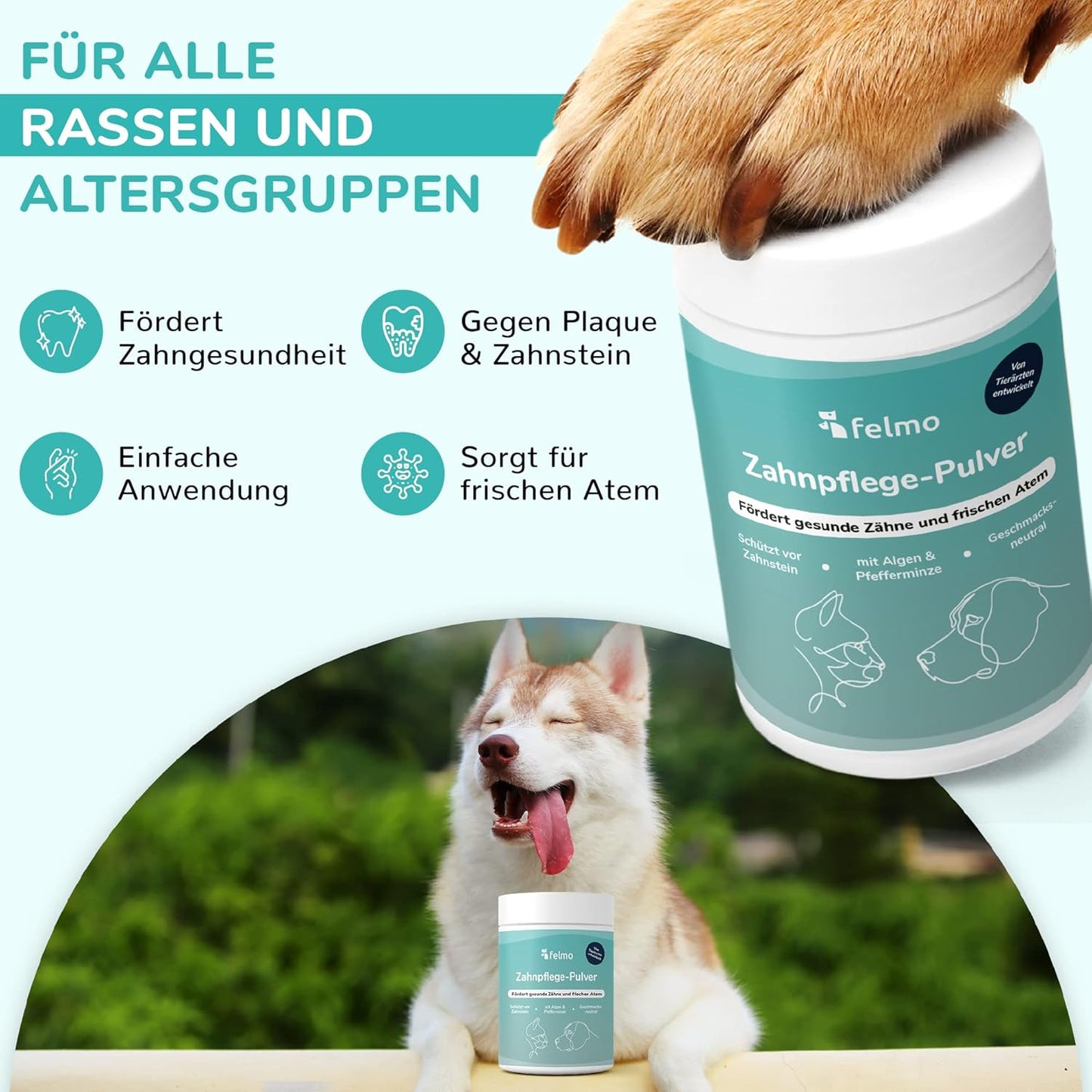 felmo - Zahnpflege-Pulver für Hunde und Katzen - 160g